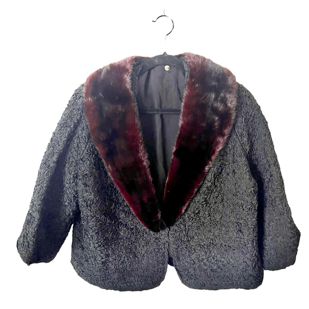 Black‎ Textured Mink Fur Collar Jacket